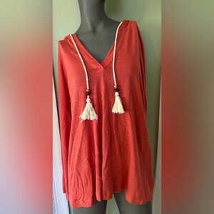CYNTHIA ROWLEY Linen Blend Hoodie Tunic Boho Orange 1X NWT
